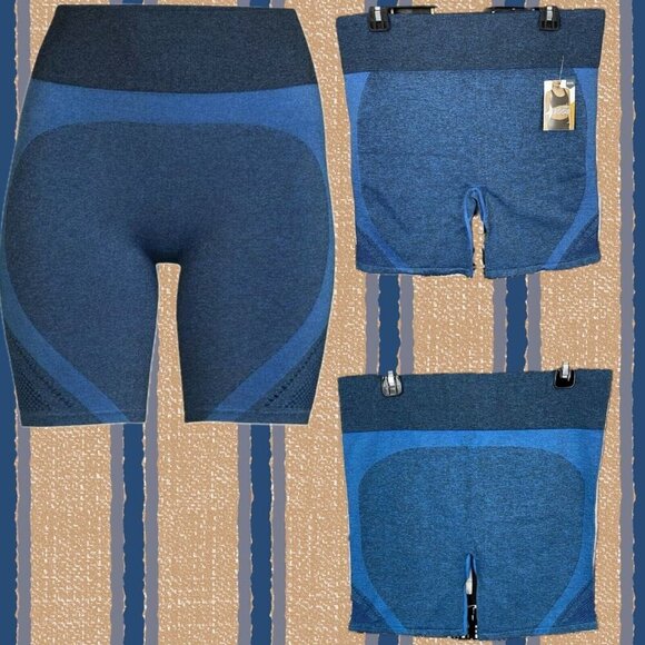 Avia XXXL/22 Blue Heather Seamless Mesh Detail Pull-On Compression Bike Shorts - Picture 1 of 5